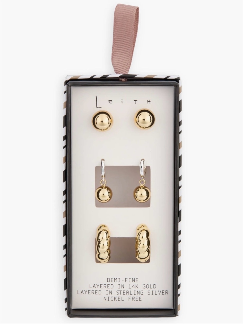 Leith Gold and Silver-Tone 3-Pair Earring Set
